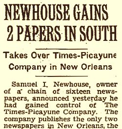 1962: Newhouse buys Louisiana newspapers.