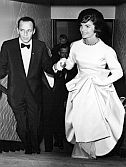 Frank Sinatra escorting Jackie Kennedy for January 1961 pre-inaugural gala staged by Sinatra to help pay off campaign debt.