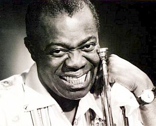 Louis Armstrong photo from cover of “Louis Armstrong Gold” CD, issued September 2006.
