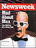 Computer-generated being, "Max Headroom," feeling pretty good about being on the cover of Newsweek, April 1987.