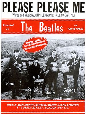 Sheet music cover for the Beatles’ “Please Please Me” issued by Dick James Music, Ltd., London.