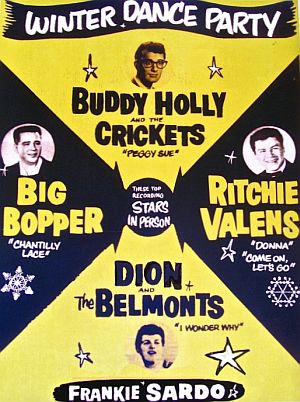 Dion & The Belmonts toured with Buddy Holly and Ritchie Valens in early 1959, but fatefully did not take a tragic plane flight that crashed and killed Holly, Valens and two others.
