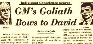 Washington Post story by Morton Mintz, “GM's Goliath Bows to David,” appeared on March 27, 1966.