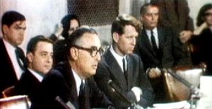 Senators Ribicoff, Harris & Kennedy during the hearing.