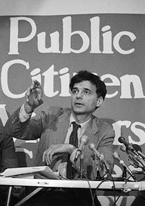Ralph Nader at a Public Citizen press conference, 1970s.