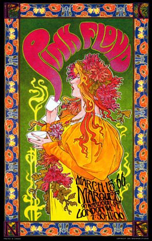Poster advertising Pink Floyd’s March 15, 1966 appearance at the Marquee club in London. Click for poster.