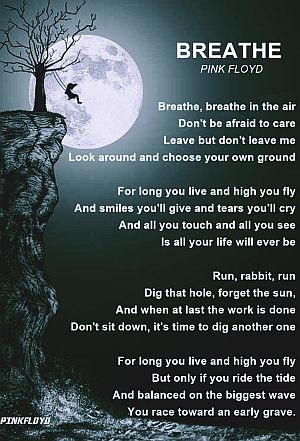 Poster art with lyrics to “Breathe” from “Dark Side” album.