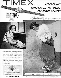 This 1950s Timex watch ad touted Babe’s golf stardom and her domestic/homemaker side.