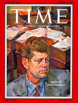 December 2, 1957: Sen. John F. Kennedy appears on the cover of Time magazine with a feature story titled, “Democrat’s Man Out Front.”