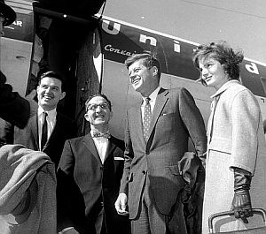 March 1959: JFK and Jackie being greeted by local delegation upon their arrival in Salt Lake City, Utah.