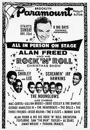 Print ad for one of Alan Freed’s Christmas Shows running over 8 days at the Brooklyn Paramount, 1950s.