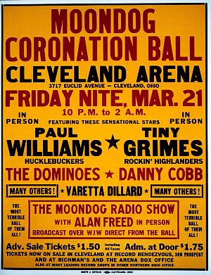 Poster advertising Alan Freed’s “Moondog Coronation Ball,” March 21st, 1952, Cleveland, Ohio.