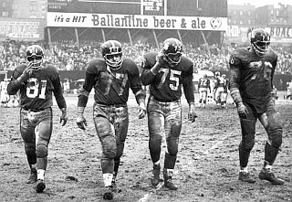 Nov. 1962: NY Giants defensive lineman, from left: Andy Robustelli, Dick Modzelewski, Jim Katcavage and Rosey Grier, were also on the team in 1960.  Photo Dan Rubin.
