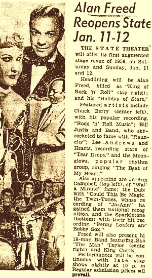Hartford Times (CT) newspaper story announcing a forthcoming January 1958 Alan Freed stage show.