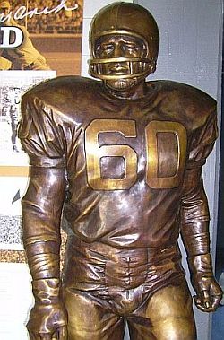 Statue of Chuck Bednarik in his football regalia stands at the University of Pennsylvania’s Franklin Field, dedicated there in November 2011. 