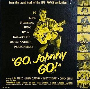 Cover of LP sound track album for the film, “Go, Johnny Go!,” with 19 song from the film, issued in early 1959. Click for CD.