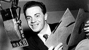 Alan Freed at WAKR radio in Akron, Ohio, mid-1940s.