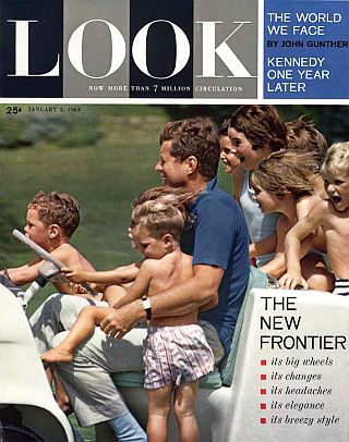 Famous photo by Stanley Tretick who captured JFK giving Lawford, Shriver & Kennedy kids the ride of their lives at Hyannis Port, MA one summer. This January 2nd, 1962 edition of Look magazine sold out on newsstands. 