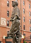 Statue of a young Babe Ruth by sculptor Susan Luery stands just outside the gates at Oriole Park.