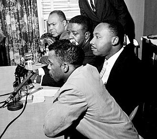 May 23, 1961: Civil rights leaders John Lewis, Martin Luther King Jr., Rev. Ralph Abernathy and James Farmer announcing that Freedom Rides would continue.