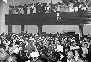 Part of the 1,500 supporters who came out to learn about the Freedom Rides and hear from civil rights leaders – on what became a long night. Joseph Scherschel /Time Life
