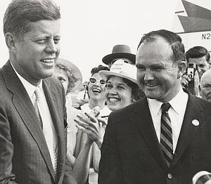 JFK and Alabama Governor, Democrat John Patterson, during a 1960 Kennedy-Johnson campaign rally.