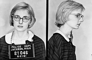 Margaret Leonard, a 19 year-old student at Sophie Newcomb College in New Orleans, LA in June 1961, was the first white Southerner to participate in the Freedom Rides, joining 8 others on June 21 on a bus ride from Montgomery, Al to Jackson, MS where she was arrested. Her mother, a progressive columnist for the Atlanta Journal, was fired after Margaret’s arrest. Margaret, now retired, had a long career as a reporter in Florida.