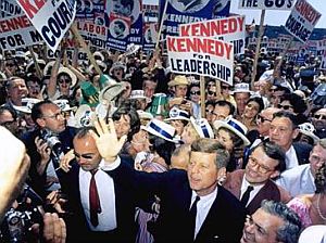 July 9, 1960: JFK arriving in Los Angeles for the Democratic National Convention, where he is the front- runner for the Democratic Presidential nomination.