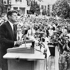 Aug 14,1960: JFK speaks at FDR Historic Home Site on 25th Anniversary of Social Security Act. Photo, NPS