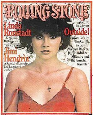 Dec 2, 1976: Linda Ronstadt as photographed by Annie Leibovitz for Rolling Stone. Click for copy.