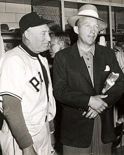 1948: Bing Crosby at right with Pittsburgh Pirate manager Billy Meyer.