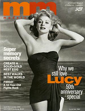 In 2011, when AARP’s magazine was “MM,” for modern maturity, it ran the above cover story with a young Lucille Ball in a 1943 beach scene, confusing some readers who thought she was Marilyn Monroe. Click for copy.