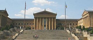 The Philadelphia Art Museum in daylight, where Rocky will arrive in early morning darkness to run its steps.