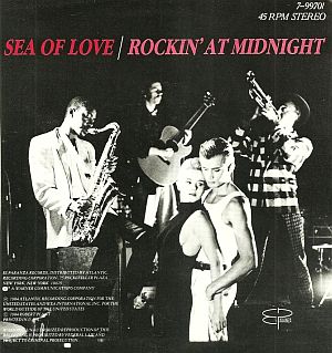 Record jacket for the Honeydrippers’ 1984 single of “Sea of Love” and “Rockin` at Midnight.” Click for vinyl.