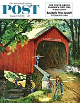 John Falter’s “Covered Bridge,” SEP, August 14, 1954. Covered Bridge, August 1954.