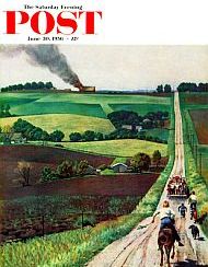 John Falter’s “Chasing the Fire Truck,” SEP, June 30, 1956. John Falter’s painting used for this June 1956 Sat Eve Post cover sold for $106,250 in Feb 2014.