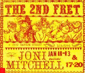 1967 ad for a Joni Mitchell appearance at the 2nd Fret club in Philia., PA, where she also appeared in 1966. Click for CD.