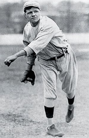 1910s: Young Babe Ruth pitching for the Red Sox. As a pitcher his record was 94-46, with an ERA of 2.88.