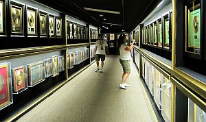 One of the exhibits of Elvis Presley gold records and other artifacts at Graceland in Memphis, TN.