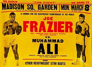 Poster for the March 1971 World Heavyweight Championship fight between Joe Frazier and Muhammad Ali. Click for similar poster.