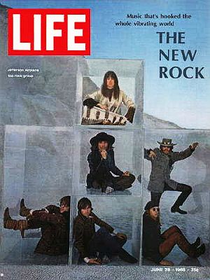 June 1968: Grace Slick & mates from rock group, Jefferson Airplane, featured on Life magazine cover. Click for copy.