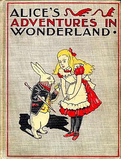 Cover of an older book featuring Lewis Carroll’s 1865 story, “Alice’s Adventures in Wonderland.”