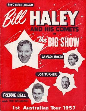 Cover of tour booklet for January 1957 rock ’n roll tour  of Australia by Bill Haley and others acts.