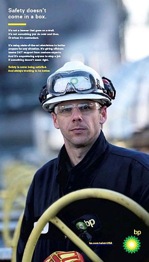 April 2016: Full-page BP ad, Washington Post, “Safety Doesn’t Come in a Box,” touting BP’s commitment to safety.