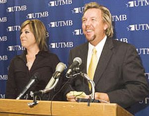 Dec 2006: Eva Row and Brent Coon at the University of Texas Medical Branch at Galveston, TX, where the Truman G. Blocker Adult Burn Unit was one of the charities designated by Rowe in the BP settlement.