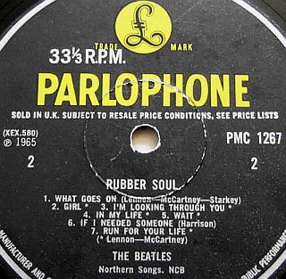 Side 2 of the Beatle's "Rubber Soul" album showing 'In My Life' as the fourth track. Click for digital single.