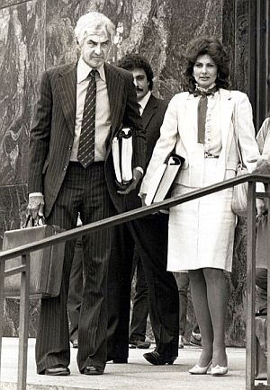 May 1984. DeLorean and Cristina during drug trial in L.A. Cristina filed for divorce in 1985. Photo, Ron Galella.