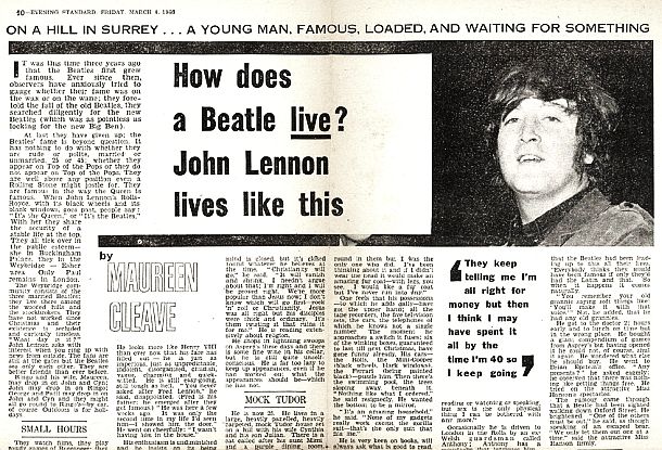 March 4, 1966: Portion of the original London Evening Standard newspaper story & layout interviewing John Lennon about his life as a Beatle, in which he made remarks about religion and Jesus, which weren’t given any special attention by the paper, nor did they bring any noticeable reaction from British readers at the time.