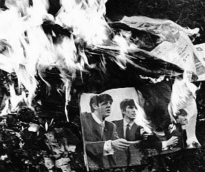 August 1966: Beatles material aflame in a bonfire of protest following John Lennon's "more-popular-than-Jesus" remarks.