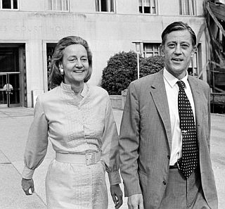 June 21, 1971. Katharine Graham and Ben Bradlee of the Washington Post,, emerging from Federal District Court in Washington, DC after court temporarily ruled in their favor.